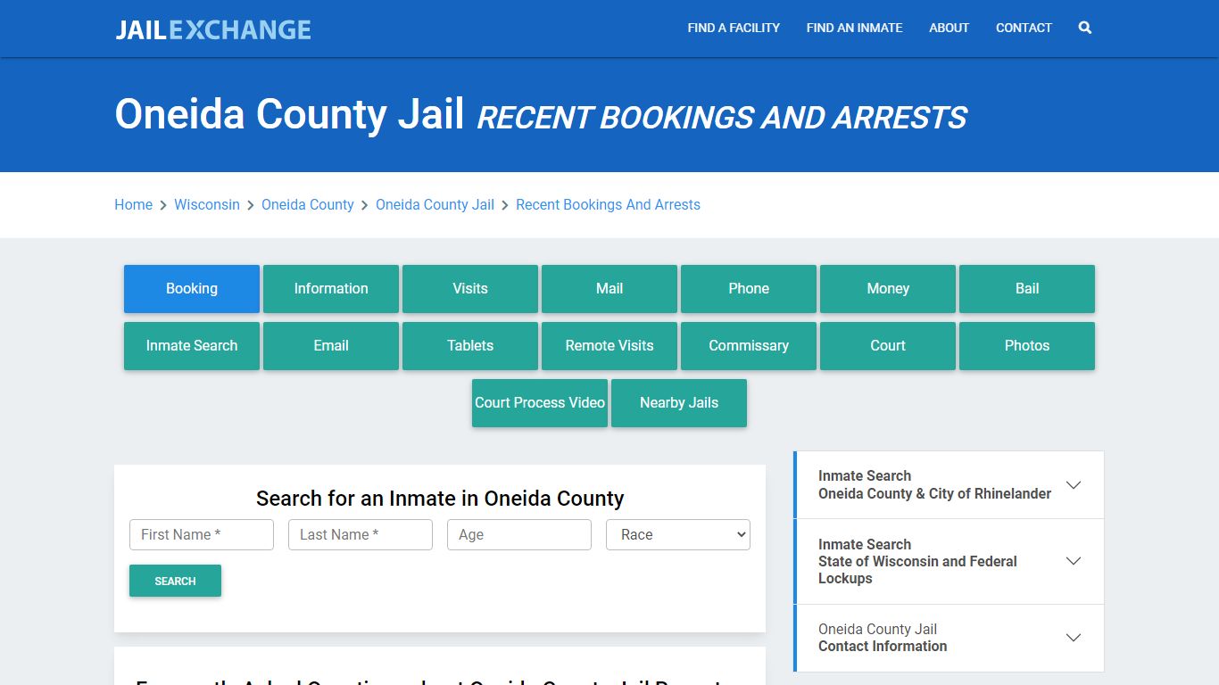 Oneida County Jail WI Recent Arrests and Bookings - Jail Exchange