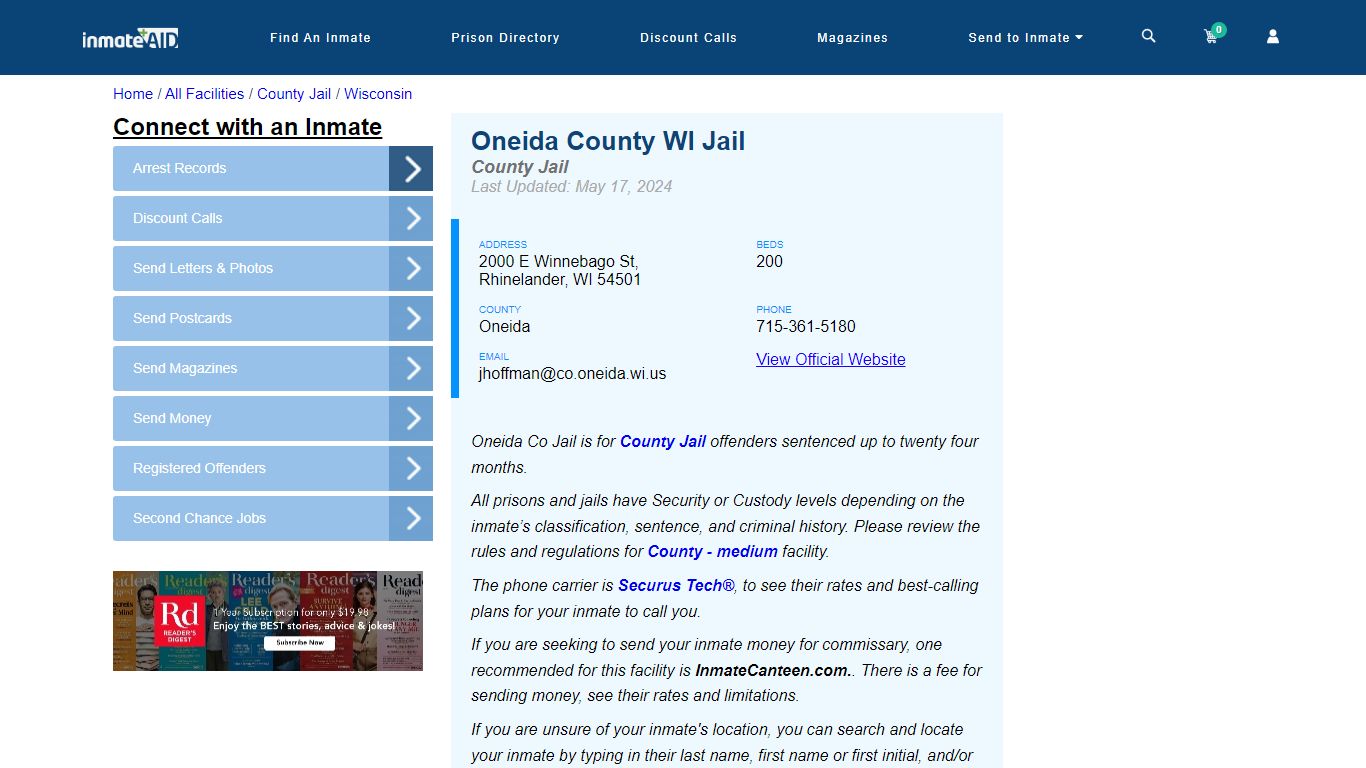 Oneida County WI Jail - Inmate Locator